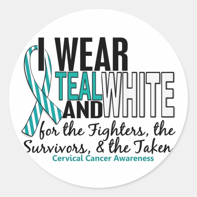 Sticker Rond CANCER CERVICAL Turquoise Blanc Pour les survivant (Devant)