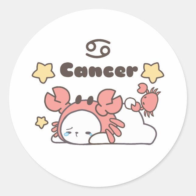 Sticker Rond Cancer Charme zodiaque - Lapin appétissant au crab (Devant)
