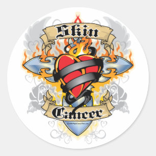 Sticker Rond Cancer de la peau Croix & Coeur