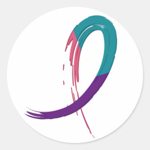 Sticker Rond Cancer de la thyroïde Teal, pourpre, et ruban A4