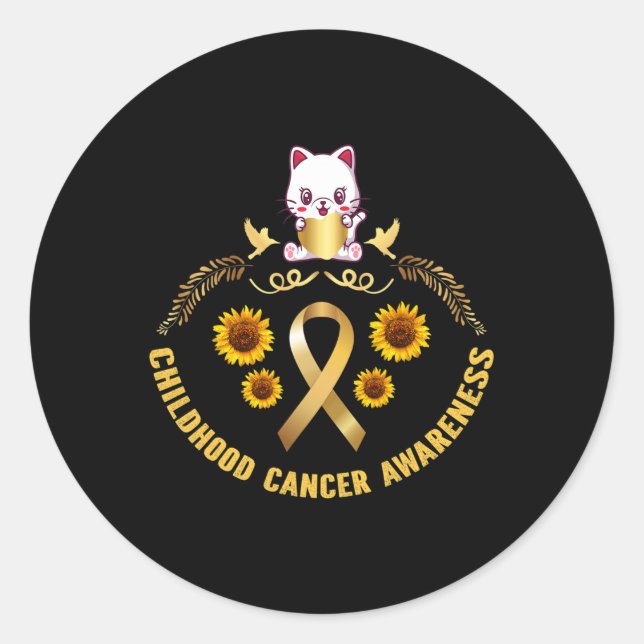 Sticker Rond cancer de l'enfance conscience belle chatte or can (Devant)