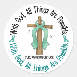 Sticker Rond Cancer de l'ovaire avec DIEU CROSS 1
