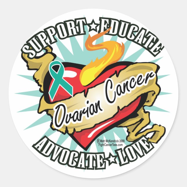 Sticker Rond Cancer de l'ovaire Coeur classique (Devant)