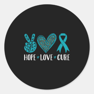 Sticker Rond Cancer de l'ovaire Hope Love Cure Ruban Turquoise