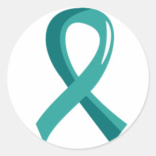 Sticker Rond Cancer de l'ovaire Turquoise Ribbon 3