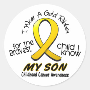 Sticker Rond Cancer d'enfance je porte le ruban d'or pour mon