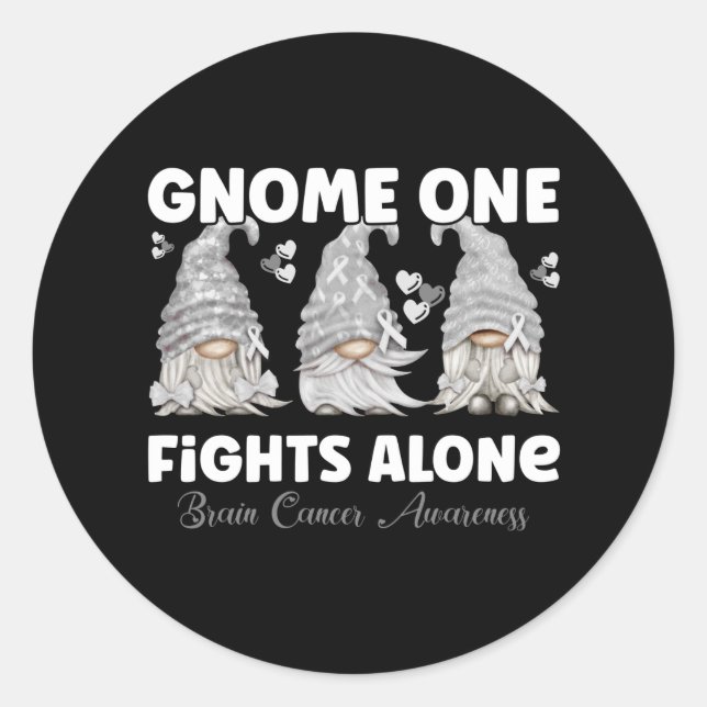 Sticker Rond Cancer du cerveau Gray Ribbon Gnome (Devant)
