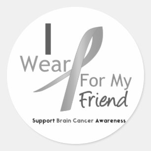 Sticker Rond Cancer Du Cerveau Je Porte Du Ruban Gris Pour Mon