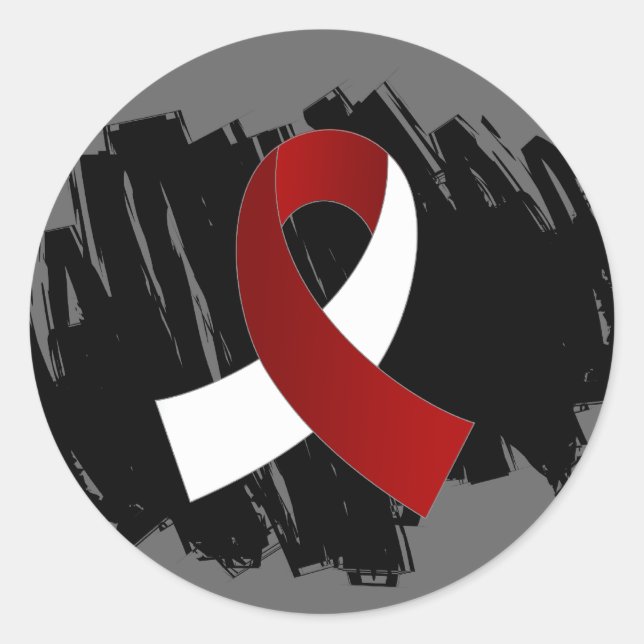 Sticker Rond Cancer Du Cou De La Tête Burgundy Ruban Blanc Avec (Devant)