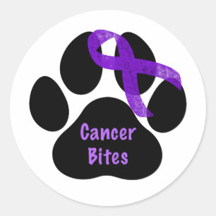 Sticker Rond Cancer du pancréas avec empreinte de patte et ruba