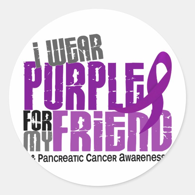 Sticker Rond Cancer du pancréas Je Porte Du Purple Pour Mon Ami (Devant)