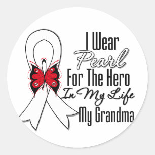 Sticker Rond Cancer du poumon Ribbon Hero Ma grand-mère
