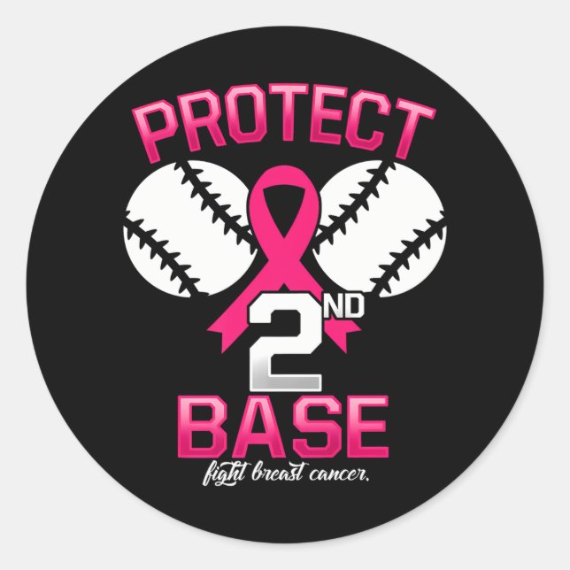 Sticker Rond Cancer du sein Baseball Protéger la deuxième base  (Devant)