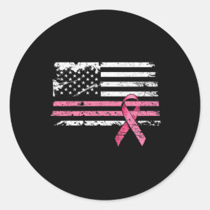 Sticker Rond Cancer du sein Chemise Drapeau américain Cancer du