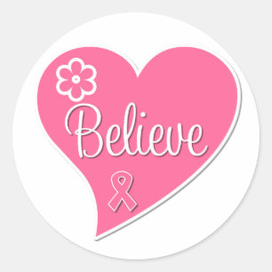 Sticker Rond Cancer du sein Croire Coeur rose