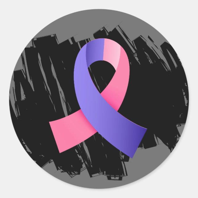 Sticker Rond Cancer Du Sein Des Hommes Ruban Rose Bleu Avec Écr (Devant)