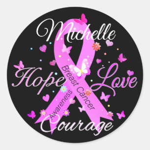 Sticker Rond Cancer du sein Espoir Aimer Courage Classic Round