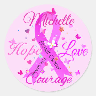 Sticker Rond Cancer du sein Espoir Aimer Courage Classic Round