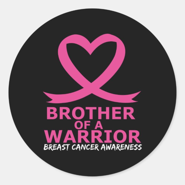 Sticker Rond Cancer Du Sein Frère D'Un Guerrier Coeur Rose Ribb (Devant)