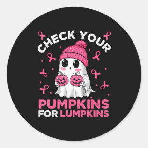Sticker Rond Cancer du sein Halloween Boo Fantôme Vérifiez Votr