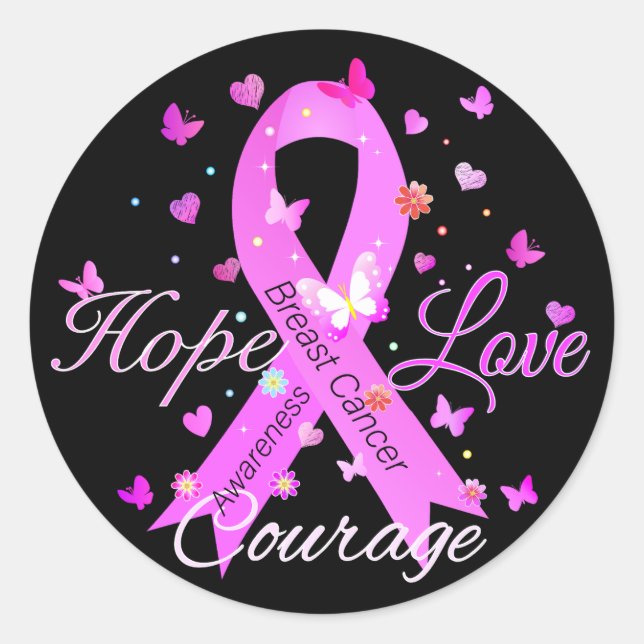 Sticker Rond Cancer du sein Hope Love Courage (Devant)