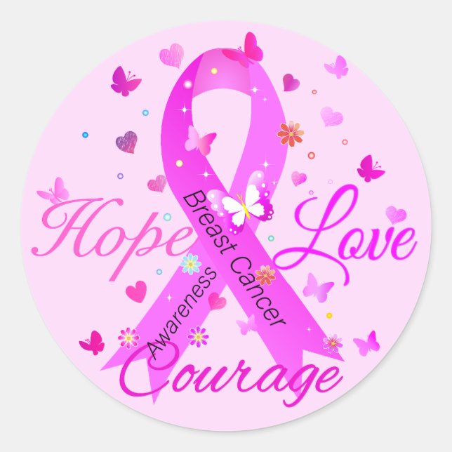 Sticker Rond Cancer du sein Hope Love Courage (Devant)