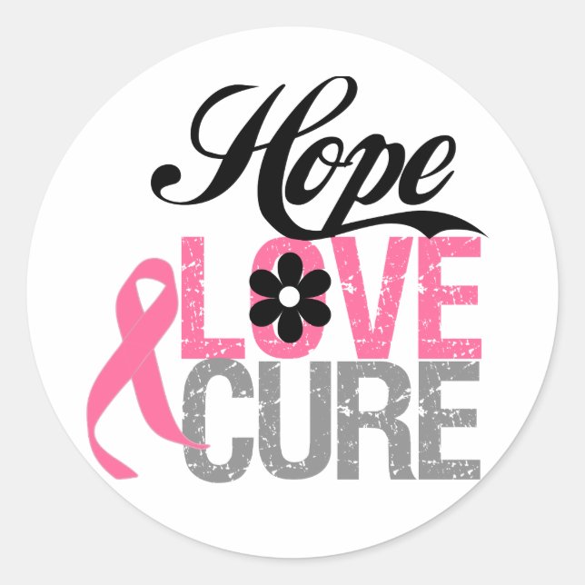 Sticker Rond Cancer du sein HOPE LOVE CURE Cadeaux (Devant)