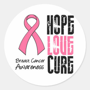 Sticker Rond Cancer du sein Hope Love Cure Ribbon