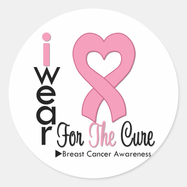 Sticker Rond Cancer Du Sein Je Porte Du Ruban Rose Pour Le Trai (Devant)