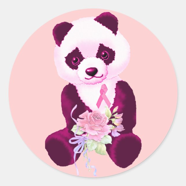 Sticker Rond Cancer du sein Panda Ours (Devant)