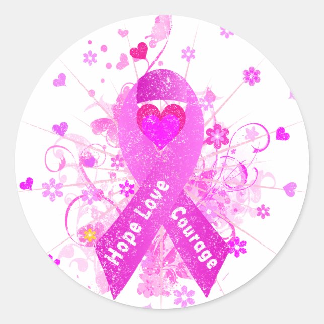 Sticker Rond Cancer du sein Ruban rose (Devant)