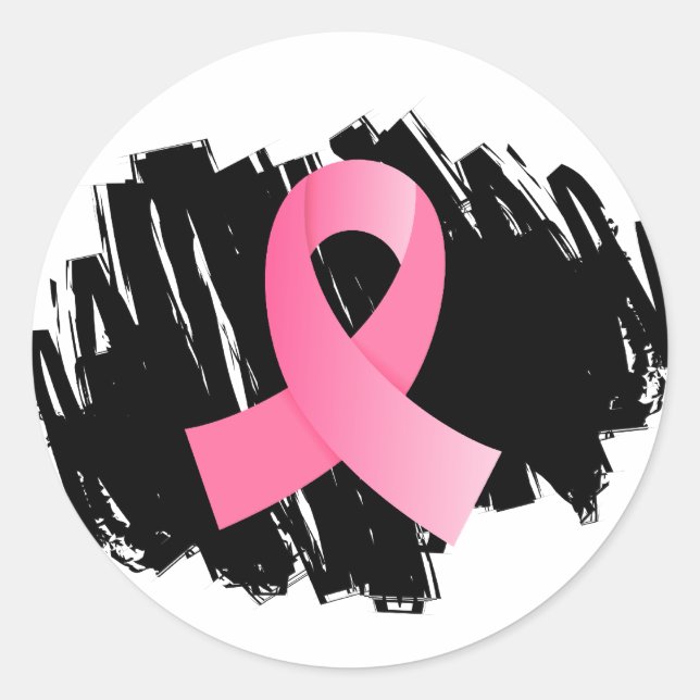 Sticker Rond Cancer Du Sein Ruban Rose Avec Scribble (Devant)