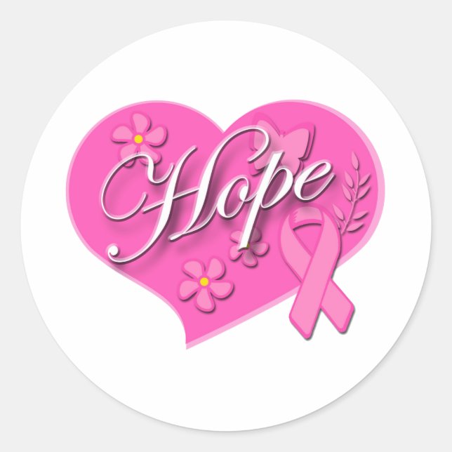 Sticker Rond Cancer du sein Ruban rose HOPE Coeur (Devant)