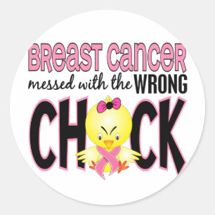 Sticker Rond Cancer du sein sali avec le poussin faux