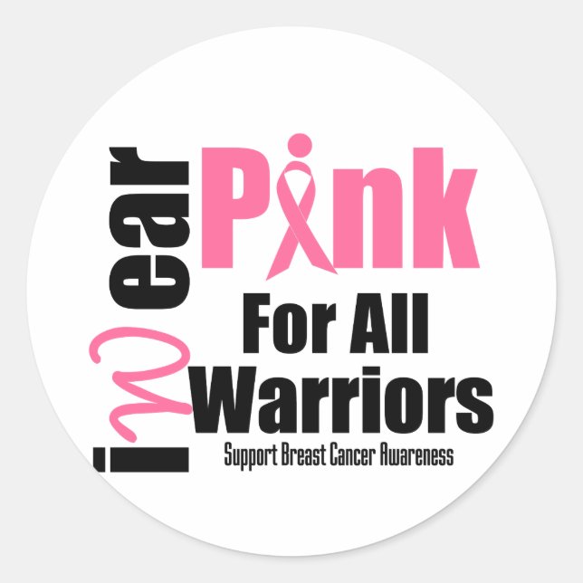 Sticker Rond Cancer du sein Soutien Ruban rose Tous les guerrie (Devant)