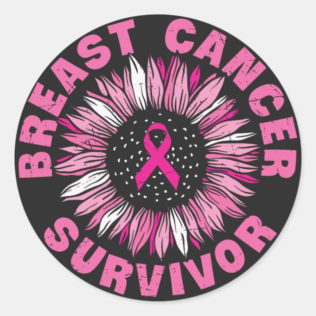 Sticker Rond Cancer du sein Survivant Pink Ribbon Tournesol (Devant)