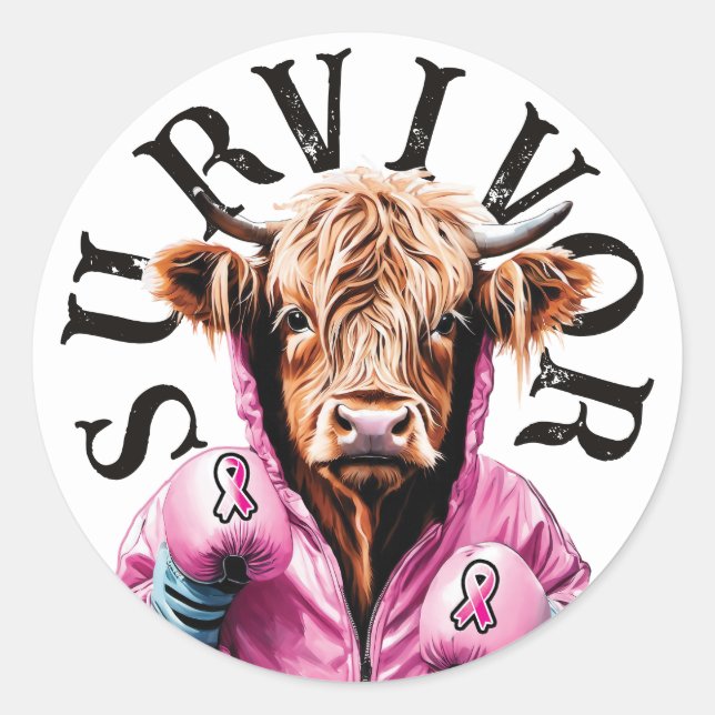 Sticker Rond Cancer du sein Survivant Vache blanche (Devant)