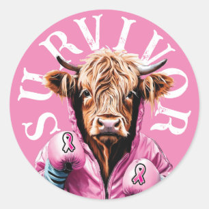 Sticker Rond Cancer du sein Survivant Vache rose
