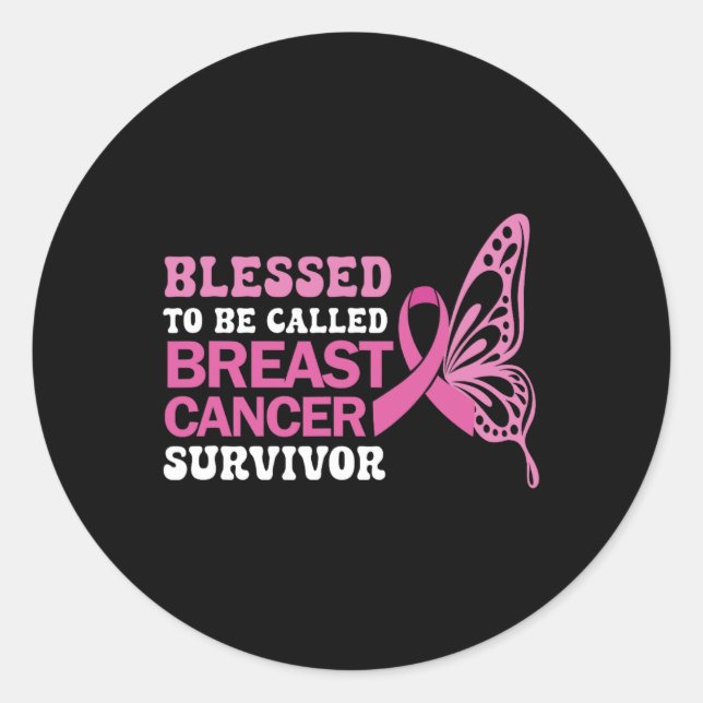 Sticker Rond Cancer du sein Survivante Pink Ribbon Papillon (Devant)