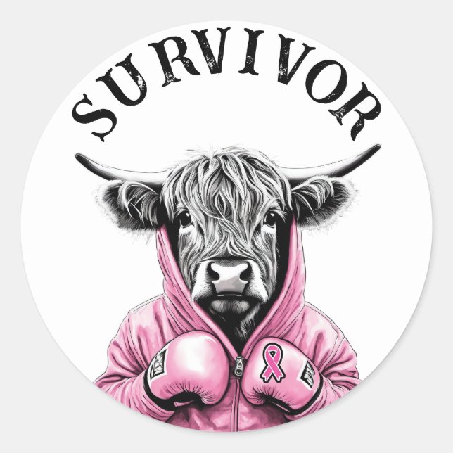 Sticker Rond Cancer du sein Vache survivante (Devant)