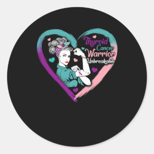 Sticker Rond Cancer Femme Guerrière Violet rose Ruban Sensibili