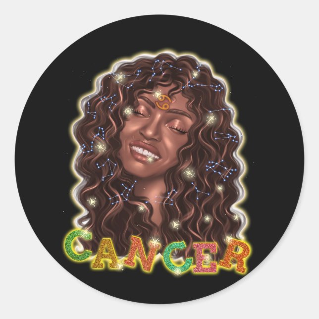 Sticker Rond Cancer Girl Zodiac Signes Femme noire Juin Juillet (Devant)