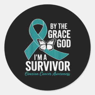Sticker Rond Cancer Ovarien Survivant Par La Grâce De Dieu Turq