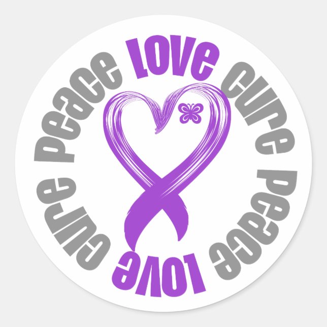 Sticker Rond Cancer pancréatique Paix Amour Cure Ruban (Devant)