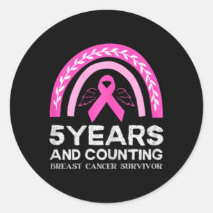 Sticker Rond Cancer Survivant Tee 5 ans Cancer Sans Rose Rainb