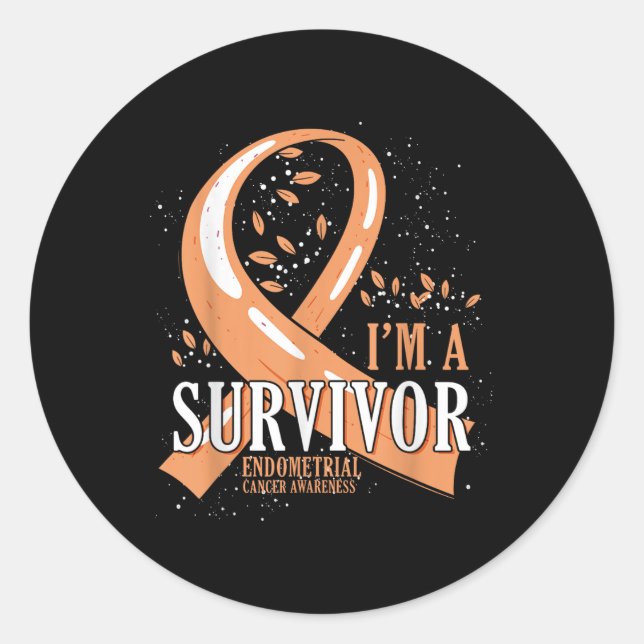 Sticker Rond Cancer Survivor Peach Ribbon Endometrial Cancer Aw (Devant)