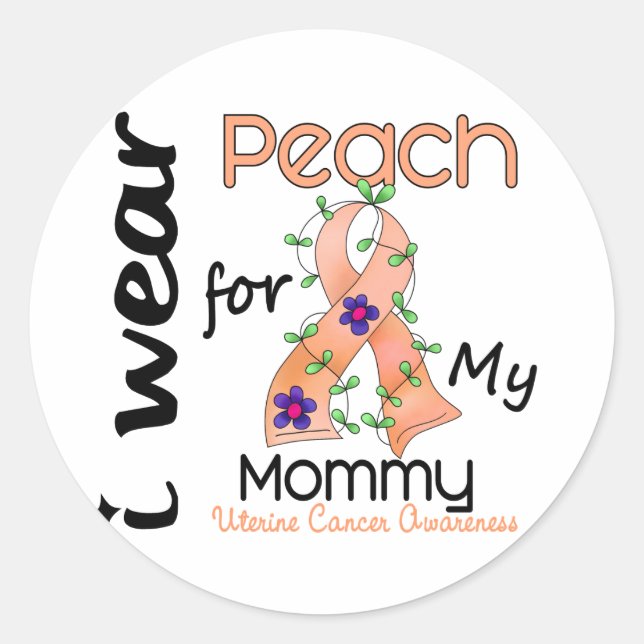 Sticker Rond Cancer utérin Je Porte La Pêche Pour Ma Maman 43 (Devant)