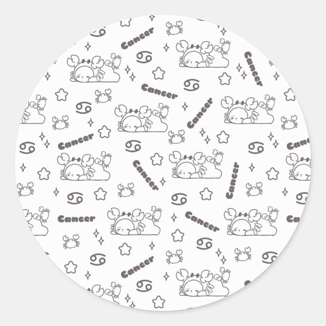 Sticker Rond Cancer Zodiac Whispers - Motif magique monochrome (Devant)
