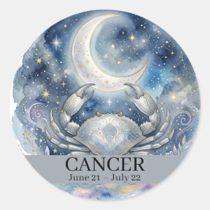 Sticker Rond Cancer Zodiaque Crabe Céleste et Lune