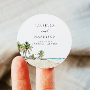 Sticker Rond CANCUN Aquarelle Plage Palmier Destination